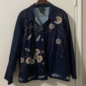 Alex Kim Navy Floral Embroidered Jacket Size 3X